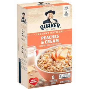 Quaker Steel Cut Oats, Quick 3-minute Oatmeal, Cranberries and Blueberries, Breakfast Cereal, 8 Packets Per Box (Pack of 6 Boxes)(Peaches & Cream)