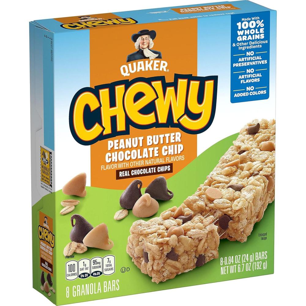 image:imageQuaker Chewy Granola Bar Peanut Butter Chocolate Chip Granola Bars 084 Oz 8 Ct