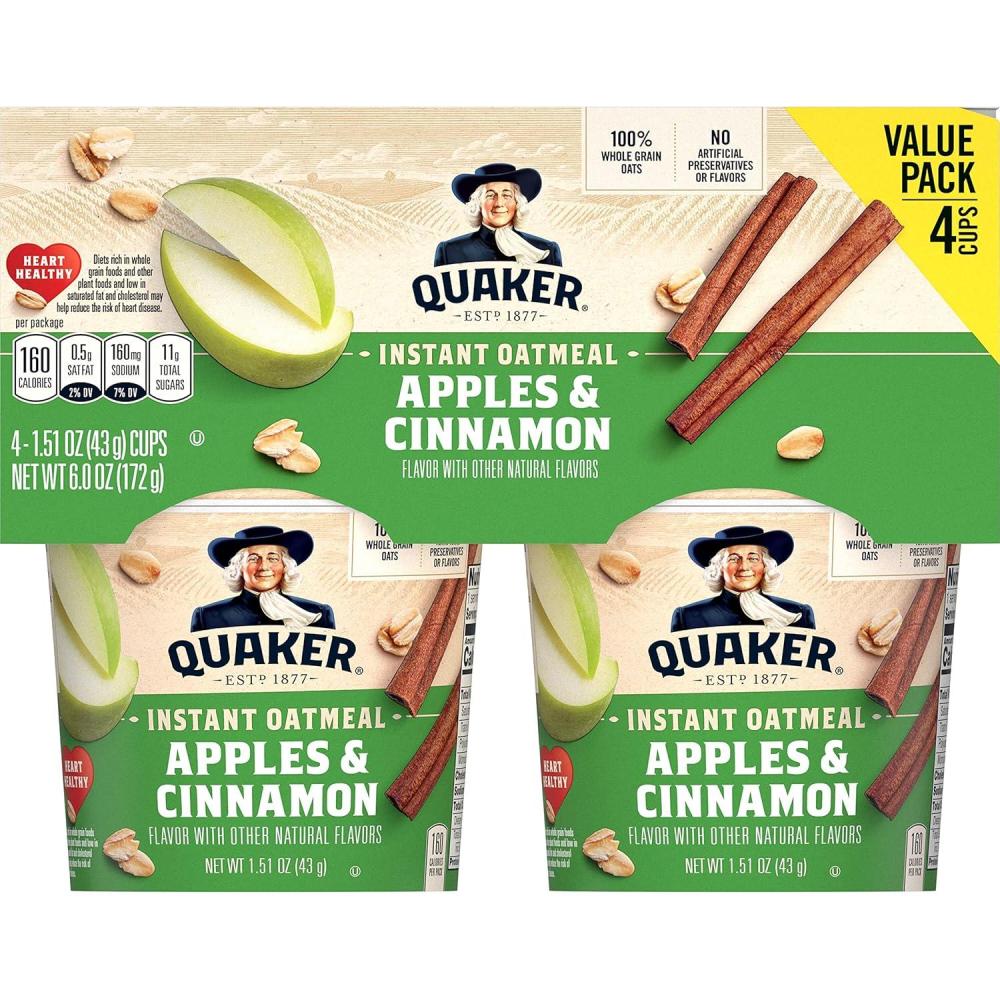 image:imageQuaker Instant Oatmeal Express Cups Apples amp Cinnamon 151oz Cups 4 Pack