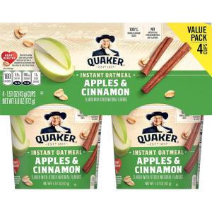 Quaker Instant Oatmeal Express Cups, Apples & Cinnamon, 1.51oz Cups (4 Pack)