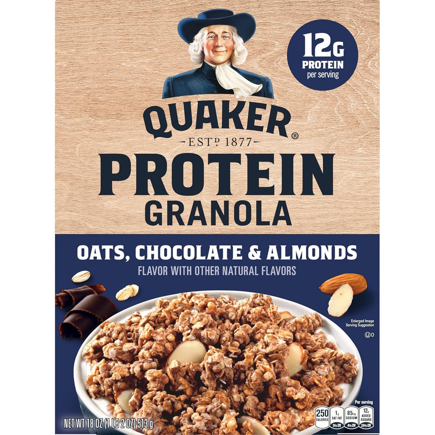 image:imageQuaker Protein Granola Oats Chocolate amp Almonds 18 oz18 Ounce Pack of 1