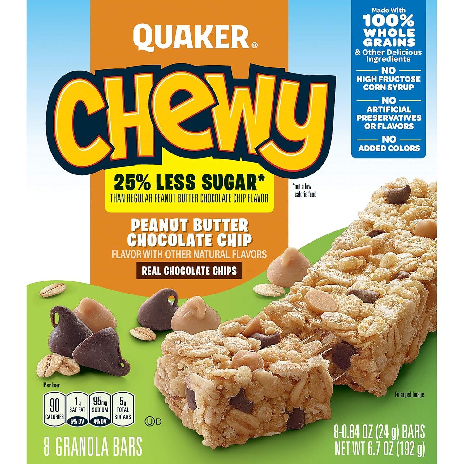 image:imageQuaker Chewy Granola Bars Peanut Butter Chocolate Chip 084 Oz 8 Ct