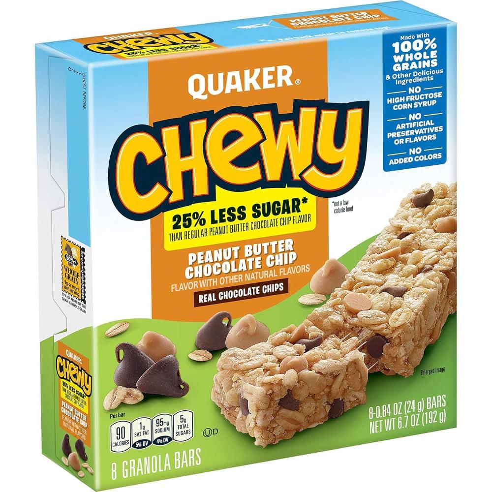 image:imageQuaker Chewy Granola Bars Peanut Butter Chocolate Chip 084 Oz 8 Ct